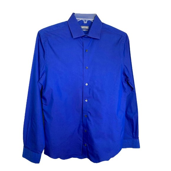 Kenneth Cole Reaction Slim Fit Button-Down Shirt Blue Size 15 1/2 34/35 Business - Picture 1 of 10